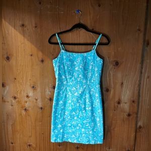 Lilly Pulitzer Vintage Turquoise & White Pelican Patterned Cotton Blend Dress